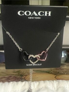 Coach Two-Tone Heart Slider Necklace - Black & Pink